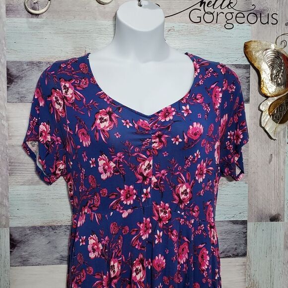 Torrid Super Soft Knit Sz 1 1X Blue Pink Floral Stretch High Low Summer Dress - Picture 3 of 8
